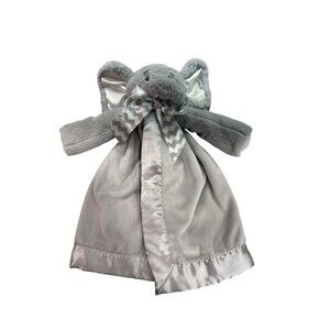 Bearington Baby Collection Gray Elephant Lovey Plush Security Blanket Satin Trim
